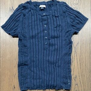 American Eagle Outfitters Navy Short Sleeve Knit Henley